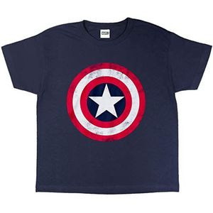 Marvel Avengers Assemble Captain America Distressed Shield T-shirt, Kinderen, 104-182, Marine, Officiële Koopwaar