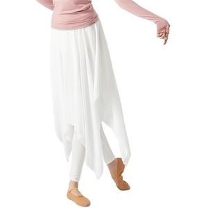 Vrouwen Chiffon Ballet Wrap korte rok， Moderne Dansbroek Chiffon Trainingskleding Volwassenen(White,XL)