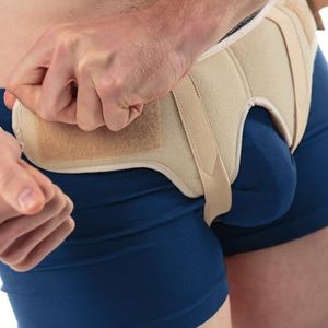 aHeal Dubbele Lieswand Hernia Pijnbestrijdingsgordel Voor Mannen - Comfortabele Ondersteuning Van De Lies Voor Links, Rechts Of Beide Zijden - Beste Keuze Voor Of Na Trauma's - Grootte 3 Beige