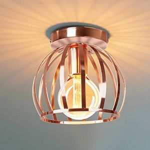 iDEGU Vintage industriële plafondlamp met metalen kooi, hanglamp, geometrisch design, E27 plafondlamp voor slaapkamer, café, restaurant, hal, gang, 20 cm, roségoud