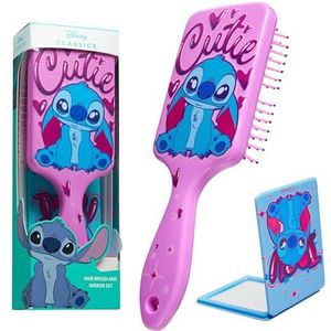 Disney Ontwarren haarborstel voor vrouwen, tieners, meisjes, peddelborstel en compacte spiegelset - cadeaus voor meisjes (roze/blauwe steek)