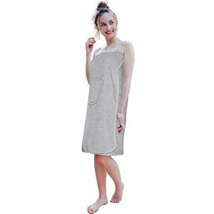 Carenesse Saunakilt voor dames, 80 x 140 cm, grijs, saunahanddoek, 100% katoen, Öko-Tex 100, zachte OneSize saunajurk, flexibele elastische tailleband en 5-voudige knoopsluiting, saunakilt met