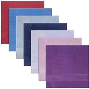 Set van 7 geverfde zakdoeken voor heren/heren, verschillende kleuren met satijnen streepranden, 100% katoen, 40 x 40 cm, Meerkleurig, One Size