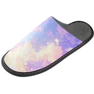 LI ZHI XIN Volwassen Pluche Slippers Dames Flanel Warme Huis Schoenen Met Antislip Mens Indoor Slippers Met PVC Zool Maat 4-11 Sterrenhemel, Meerkleurig, 4/5 UK