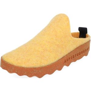 ASPORTUGUESAS Come P018023016 Slippers voor dames, clogs van natuurlijk wolvilt, duurzaam antraciet, geel, 38 EU