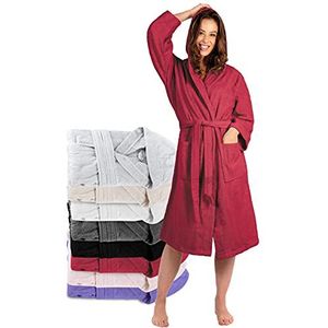 Badjas Dames - 100% Turks katoen - chemisch vrij, capuchon, 2 zakken, ceintuur, zacht, absorberend - Bordeauxrode, maat: XS-Large