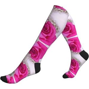 DEXNEL Roze Rose 4 Compressie Sokken Voor Mannen Vrouwen 20-30 Mmhg Compressie Sokken Voor Sport Ondersteuning Sokken, 2 Zwart-2, Eén Maat