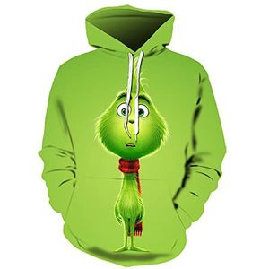 AubnICO Groen kerstkostuum sweatshirt hoodie met zak 3D bedrukte tieners pullover unisex sweatshirt, 11, M