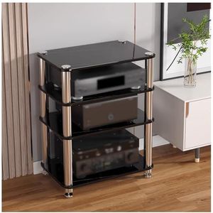 KUANGGE HiFi Racks1 2 3 4 Tier Kleine Stereo Kast Media Stands Voor Woonkamer, TV Audio Video Rack Component Toren Hoek Entertainment Plank, Game Console Opslag Unit Luidspreker Versterker CD Recor