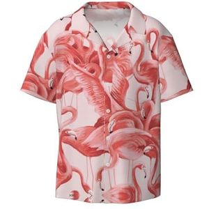 EdWal Flamingo1 Print Heren Korte Mouw Button Down Shirts Casual Losse Fit Zomer Strand Shirts Heren Jurk Shirts, Zwart, XXL