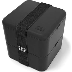MONBENTO - Bento box MB Square Onyx - Grote Lunchtrommel met compartimenten - Lekvrije luchbox met 2 lagen - Ideaal voor Werk/School - Vrij van BPA - Duurzaam en Veilig - Made In France - Zwart