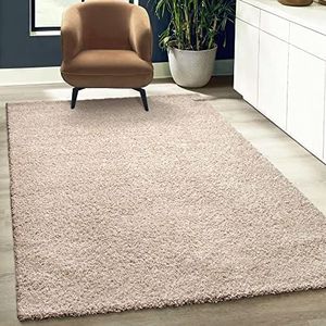 Fabrica Home Vloerkleden voor de woonkamer - Solid Color Shaggy tapijt, modern tapijt - beige, 160x230 cm