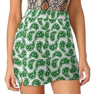 Groen Paisley Patroon Dames Skorts Hoge Taille Tennisrok Gelaagde Korte Mini Rok Culottes Skorts Met Zakken L