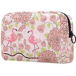 Gouden Golven Flamingo Tropische Bloemen Planten Make-up Tas voor Portemonnee Draagbare Reizen Organizer Tas voor Toiletartikelen Schoonheidstas Waterdichte Geschenken Cosmetische Tassen voor Vrouwen