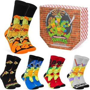 Teenage Mutant Ninja Turtles Herensokken, set van 5, grappige sokken voor jongens, 40-45 katoen, gemengd, cadeau voor heren, Kerstmis, verjaardag, Meerkleurig., Eén maat
