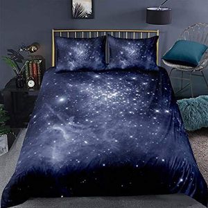 Galaxy dekbedovertrek voor tienerjongens, meteoorschietster buitenruimte, marineblauw, abstract sterrenbeeld, slaapkamerdecoratie, 2 stuks, spreihoes, eenpersoons maat: 1 dekbedovertrek en 1