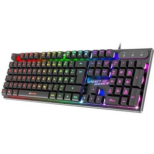 SPIRIT OF GAMER x PRO K1, bedraad semi-mechanisch gamingtoetsenbord voor pc, QWERTZ-lay-out Duits, 26 anti-ghosting toetsen, 3 RGB-achtergrondverlichtingsmodi, slim USB gaming toetsenbord