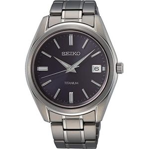 Seiko Herenhorloge kwarts titanium met roestvrijstalen band, lila, kwarts