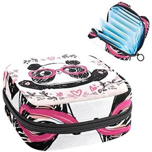 Maandverband Opbergtas,Draagbare maandverband Opbergzak,Leuke Cartoon Panda Bril, Meerkleurig, 4.7x6.6x6.6 in/12x17x17 cm