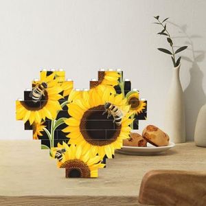 Bouwsteenpuzzel hartvormige bouwstenen zonnebloem bijen puzzels blokpuzzel voor volwassenen 3D micro bouwstenen voor huisdecoratie bakstenen set