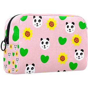 Cosmetische tas voor dames,kleine make-uptas voor portemonnee,Pink Love Zonnebloem Panda,Cosmetische reistas,make-uptasje