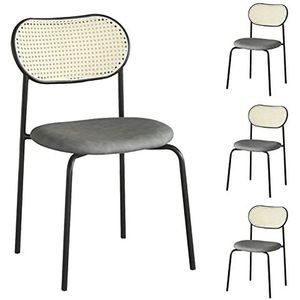 GEIRONV 4 Stuks Woonkamerstoelen,Hotelbuffet Keuken Eetkamerstoel Smeedijzer Rotan Stoel Receptie Receptie Bureaustoel Eetstoelen (Color : Gris)