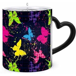 Kleurrijke Vlinder Patroon Koffie Mok 11oz Kleur Veranderende Mokken Hartvormige Handvat Warmtegevoelige Verkleuring Cups