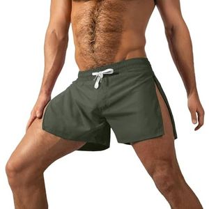Chiusuet Heren atletische shorts zijrits casual shorts elastische taille trekkoord zomer strand korte broek, legergroen, XXL