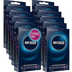 MY.SIZE Classic condooms maat 6 I 64 mm breed I 100 stuks maxi pack I premium condooms extra dun I condooms true to touch gossamer I dunne 0,07 mm wanddikte I condooms veganistisch