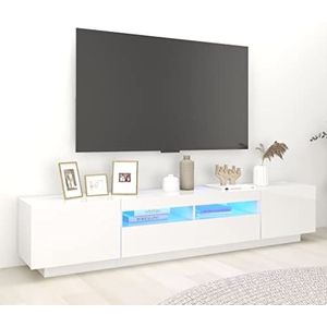 AUUIJKJF Entertainment Centra & TV Stands TV-meubel met LED verlichting Hoogglans Wit 200x35x40 cm Meubels