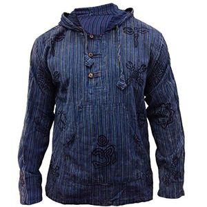 SHOPOHOLIC FASHION Heren Stonewashed Stripe Hooded Grandad Shirts Volledige Mouw Hippy Lichtgewicht Hoodie, Blauw, XXL