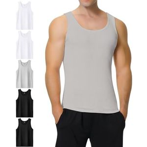 IceReco Onderhemd Heren Wit Tanktops voor Fitness Joggen Zakelijk (5-Pack) 100% Katoen Ondershirt Zwart Wit Grijs 4XL