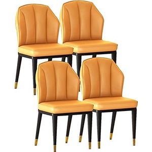GEIRONV Set van 4 keukenstoelen, eetkamerstoelen met PU-kussen rugleuning moderne woonkamer zijstoelen met koolstofstalen poten Eetstoelen (Color : Yellow, Size : Black gold feet)
