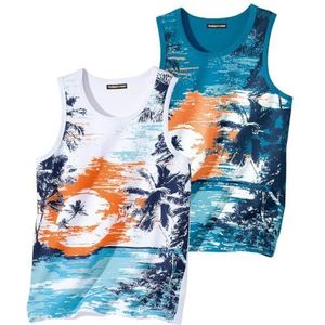 ATLAS FOR MEN Set van 2 tanktop voor heren, mouwloze T-shirts, verkrijgbaar in grote maten van M tot 5XL, lichtwit, turquoiseblauw, 5XL