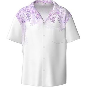 OdDdot Framing Lila Bloemen in Bloesem Print Heren Overhemden Atletische Slim Fit Korte Mouw Casual Business Button Down Shirt, Zwart, 4XL