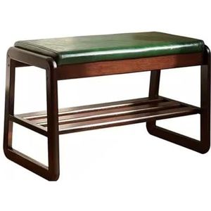 Schoenenbank, Opbergbank, Schoenenrekbank Entree, Retro-stijl Synthetisch Leer Gestoffeerde Bank Met Houten Frame, Bruin Groen (Size : 80cm)