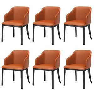 GEIRONV Lederen eetkamerstoelen Set van 6, Moderne Black Metal Benen Lounge Side Chair Soft Seat High Back Patded Woonkamer Fauteuil Eetstoelen (Color : Orange)