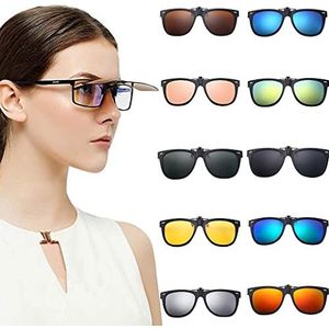 CHAOEN Gepolariseerde clip-on zonnebril, clip-on bril voor dames en heren, UV400, groot frame, clip-on flip up zonnebril voor autorijden vissen outdoor