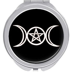 Altaar Tarot Triple Godin Met Pentagram Compacte Spiegel Ronde Pocket Make-up Spiegel Dubbelzijdige Vergroting Opvouwbare Draagbare Hand Spiegel