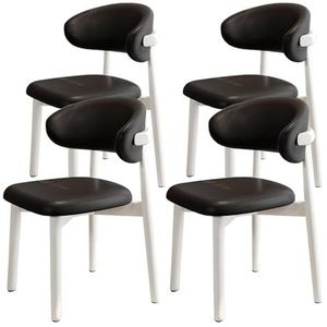 Maaltijd Stoelen Eetkamerstoelen met gebogen rugleuning, set van 4, eetkamerstoelen in mid-century modern design, met PU-leer beklede keukenstoelen, stoel zonder armleuningen met poten van massief hou