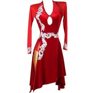 D,L,PONNYC Fluwelen Latijns Dans Wedstrijd Kostuums Cha Cha Dansrok Met Decals Voor Dames Mesh Splice Ballroom Dansjurken Tango Dansoutfit Met Strass