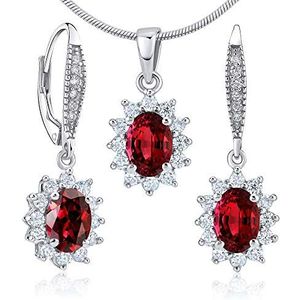 Zilveren oorbellen en hangers in een set kristal in de kleur robijn zilver 925