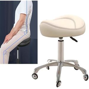 JAVPTAV Hydraulische tandheelkundige zadelkruk met wielen, verstelbare ergonomische rolkruk voor kliniekstudio en tattoo-artiesten (beige)