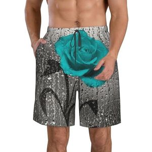 JIAWUJYNB Groenblauwe grijze roos bloemenprint heren strandshorts zomer shorts met sneldrogende technologie, lichtgewicht en casual, Wit, L
