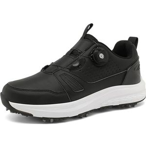 Hiuzylqx Heren golfschoenen met spikes, leren golferstrainingssneakers voor buiten, antislip, lichtgewicht en comfortabel,zwart,35 EU