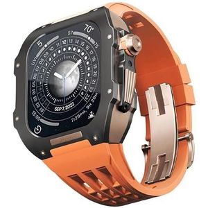 SOUMIX Horloge Modification Kit voor Apple Watch 8 7 45 mm Titanium Case + Viton Strap, Luxe Case en Band Modification Kit (kleur: Oranje 4, maat: 45 MM)