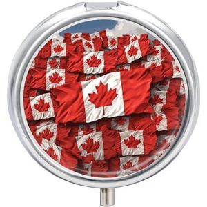 Canadese vlag pillendoos voor vrouwen mannen zak ronde pillendoosje decoratieve doos geneeskunde vitamine metalen pillenorganisator draagbare pilhouder voor reizen uniek cadeau