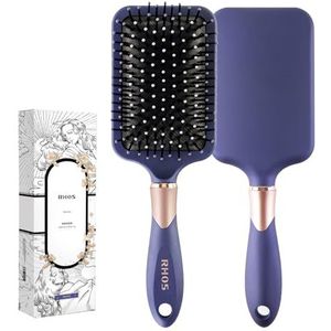 RHOS Paddle haarborstel voor dames en heren, ontklitter haarborstel met nylon borstelharen voor dik, krullend, dun, lang, nat en droog haarkussen, vierkante haarborstel voor ontwarren, gladmaken (1