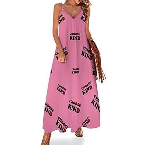 Choose Kind Heart Maxi-jurk voor dames, zomer, V-hals, mouwloos, spaghettibandjes, lange jurk