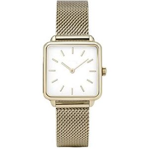 OPYTR dames horloges vrouwen horloges mode jurk quartz polshorloge dames stalen gaas vierkant horloge klok cadeau polshorloge (kleur: goud)